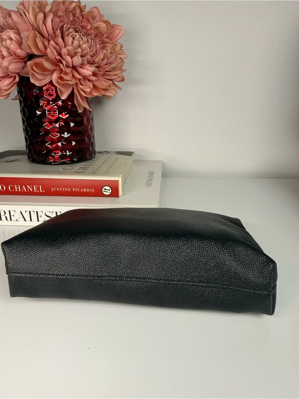 Saint Laurent YSL Grain de Poudre Leather Cosmetic Pouch – Black - New-AUTHENTIC